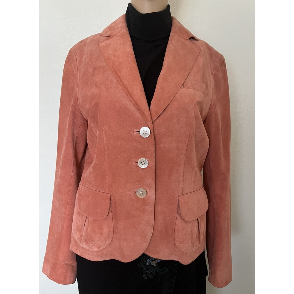Vintage Ann Taylor Coral Salmon Womens Suede Blazer Jacket Size 10 Western Boho